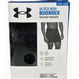 UA Tech Mesh Boxerjock 2-Pack 6" Black Breathable Anti-Odor Lightweight Mens Com